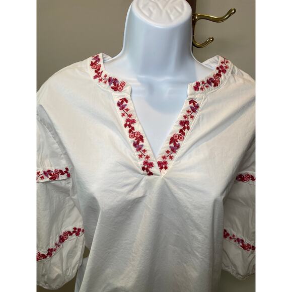 Linda Anderson Red Embroidered Floral Puff‑Sleeve Top (100% Cotton) – Size XL - Picture 2 of 10